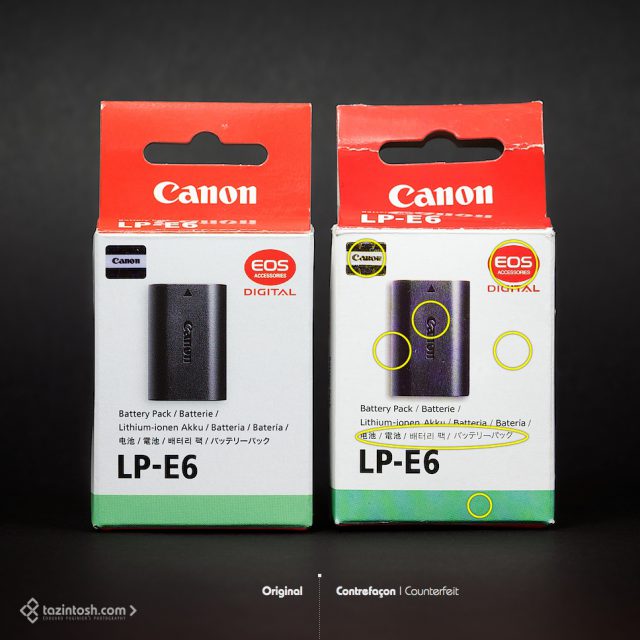 Canon LP-E6 &bull; Bo&icirc;tes vues de face